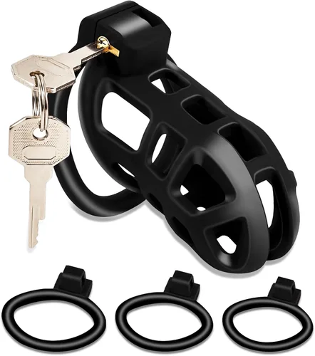Miniatura 8 de Jaula de castidad masculina con dispositivo de castidad – Resina+ABS jaula de castidad para hombre Ejercicio de pene impreso en 3D negro engranaje