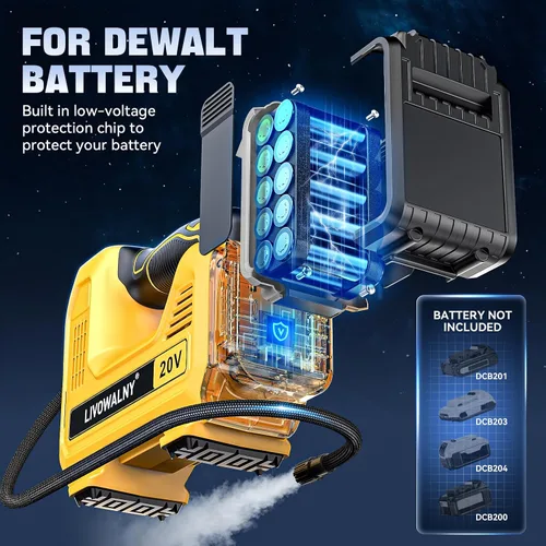 Miniatura 6 de Inflador de neumáticos inalámbrico, compresor de aire portátil, bomba de aire de neumáticos compatible con batería Dewalt de 20 V, bomba automática