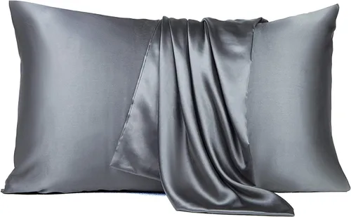 Miniatura 5 de Juego de sábanas de satén tamaño completo, sábanas de seda gris, juego de ropa de cama suave de 4 piezas con 1 sábana bajera con bolsillo profundo