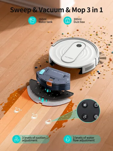 Miniatura 2 de Robot aspirador y trapeador – Potente succión de 4000 Pa, control de aplicación/Alexa, solución de limpieza 3 en 1 con carga automática, perfecta