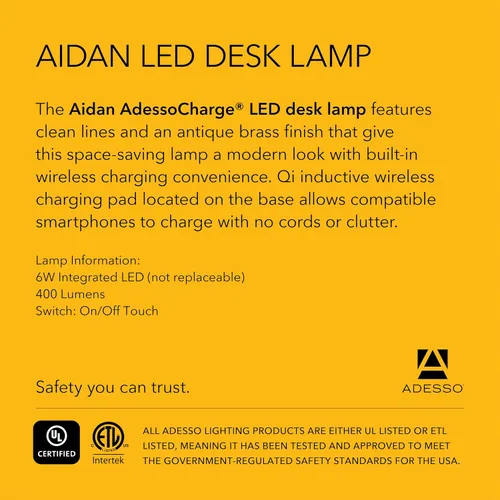 Miniatura 7 de Adesso Aidan AdessoCharge - Lámpara de escritorio con carga inalámbrica LED