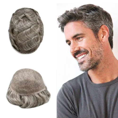 Miniatura 64 de Tupé para hombre, cabello humano real, suave encaje suizo frontal, tupé para hombres, sistema de cabello, extensiones capilar para hombre