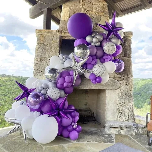 Miniatura 5 de FOTIOMRG - Kit de guirnalda de arco de globos morados, 110 piezas, globos de látex morados de diferentes tamaños de 18, 12, 10 y 5 pulgadas