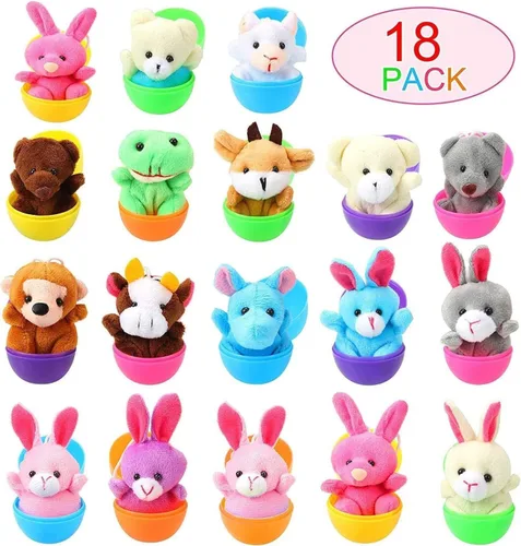 Miniatura 2 de Paquete de 18 huevos de Pascua rellenos con mini animales de peluche para niños, cesta de Pascua, búsqueda de huevos de Pascua, recuerdo de fiesta