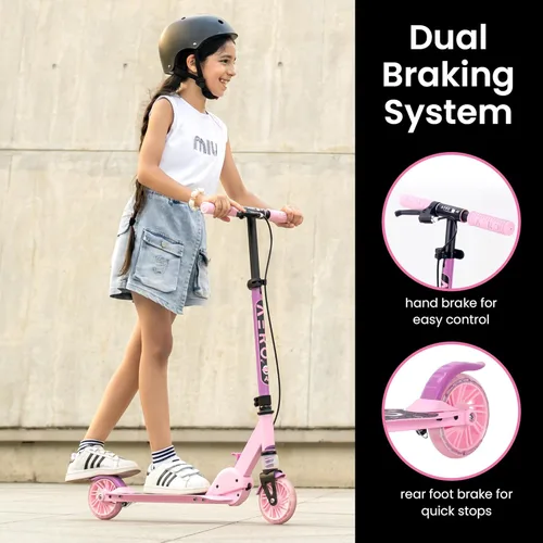 Miniatura 2 de Patinete Aero para niños de 5 a 8 años, luces dinámicas, freno de mano y absorción de golpes, scooter de 2 ruedas para niños y niñas, plegable
