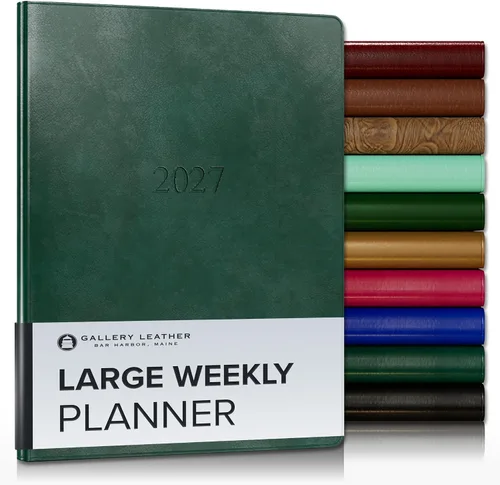 Miniatura 194 de Gallery Leather Agenda semanal y mensual grande 2025-2026, agenda y cuaderno con elegantes bordes de página dorados dorados, 12 meses, cactus Cactus