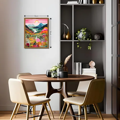 Miniatura 4 de Juego de 3 piezas de arte de pared de montaña colorida boho, pinturas abstractas de paisaje de flores de acuarela, pósters modernos de naturaleza