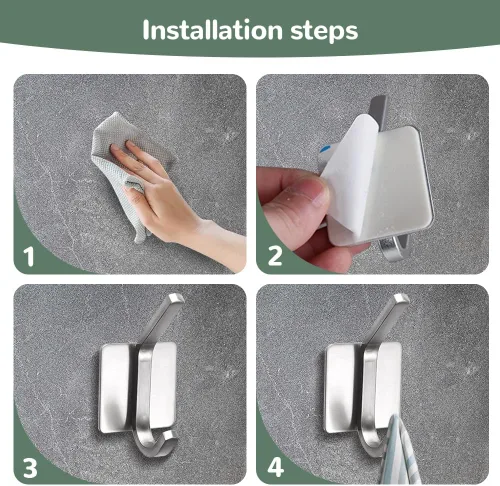 Miniatura 3 de 4 ganchos de pared autoadhesivos para colgar toallas y abrigos, colgador de doble gancho para pared, ganchos de toalla para baños, cocina A_plata