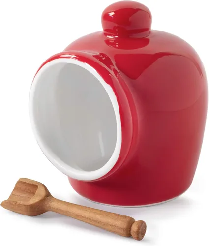 Miniatura 7 de WM Bartleet & Sons 1750 T345G Cerdo pequeño de porcelana tradicional con cuchara de servir de sal de madera, color verde