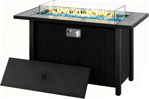 Miniatura 9 de Mesa para fogata de propano de 28 pulgadas con tapa, chimenea cuadrada de gas para exteriores de 50,000 BTU, resistente a la intemperie, mesa