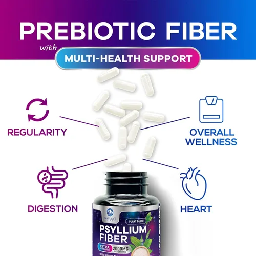 Miniatura 5 de Polvo de cáscara de psyllium de 2000 mg por porción, suplemento de fibra soluble para salud digestiva diaria y apoyo a la regularidad, cápsulas