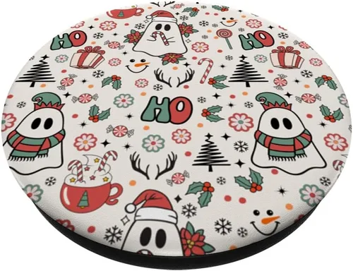 Miniatura 2 de Fantasma espeluznante lindo Navidad Ho Ho Merry Holiday Retro Pastel PopSockets PopSockets estándar PopGrip