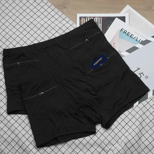 Miniatura 4 de LUEXBOX 4 Packs Pocket Underwear for Men with Secret Hidden Pocket, Travel Boxer Brief, (Black)