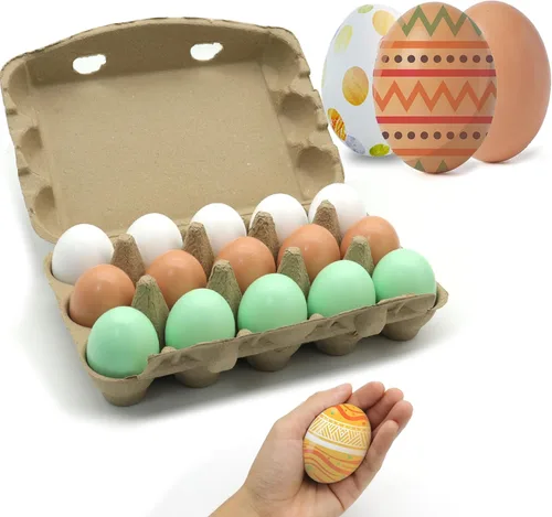 Miniatura 8 de 6 piezas de huevos de madera falsos, huevos de madera blancos de Pascua, juego de comida de cocina de bricolaje para jugar, juguetes de cocina