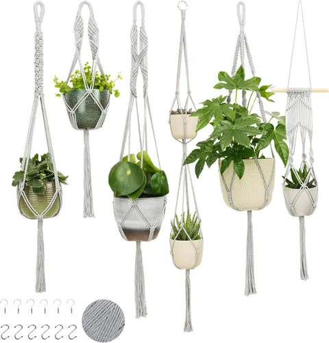 Miniatura 14 de Nook Theory Paquete de 4 Colgadores de Macramé para Plantas con 8 Ganchos - Macetas Colgantes para Plantas de Interior, Colgadores de Macramé Boho