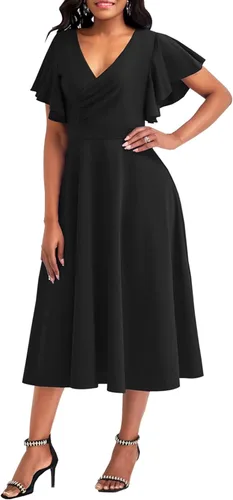 Miniatura 2 de shengfan Vestido largo de verano de manga corta para mujer, estilo casual, cuello en V profundo, vestido largo acampanado para fiesta de club