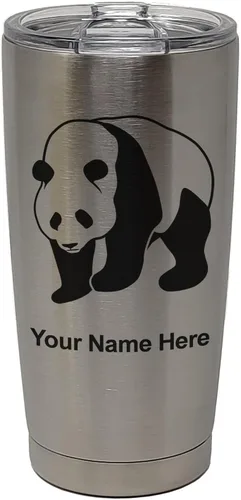 Miniatura 29 de LaserGram Vaso aislado al vacío de 20 onzas, oso panda, grabado personalizado incluido (negro)