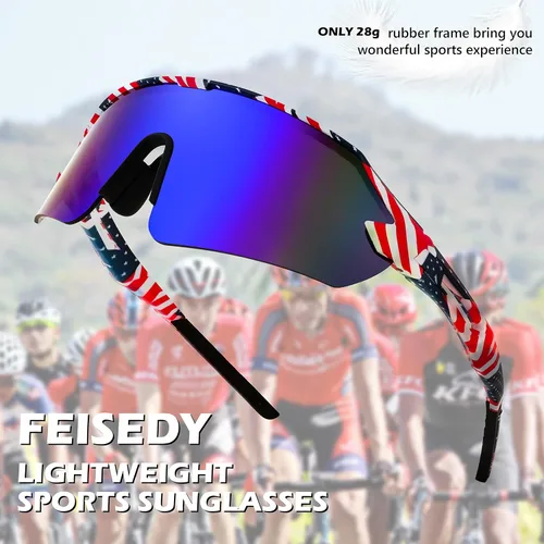 Miniatura 4 de FEISEDY Gafas de sol deportivas para hombres y mujeres, protección UV400 al aire libre, ciclismo, conducción, pesca, B2987 001 Estrellas & Rayas