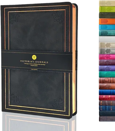 Miniatura 17 de VICTORIA'S JOURNALS Diario Vintage de Cuero Sintético con Tapa Dura Cuaderno Rayado Diario de Viaje de Aspecto Antiguo, Tamaño A5 5.7'' x 8.1'' Gris