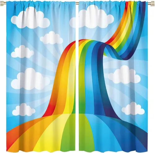 Miniatura 81 de Cortinas opacas abstractas de arco iris, pintura de color arcoíris con gotas, diseño gráfico creativo con bolsillo para barra, para sala de estar