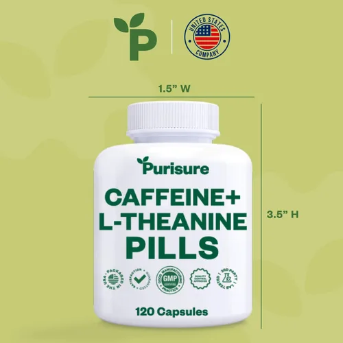 Miniatura 8 de Purisure Cápsulas de teanina de cafeína, píldoras de cafeína 100 mg L teanina para pre entrenamiento, energía y claridad, píldoras energéticas