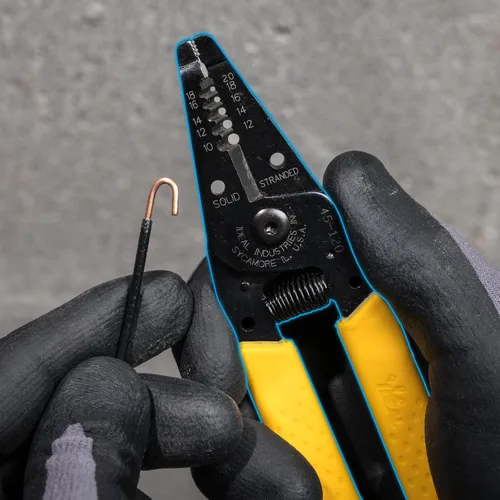 Miniatura 7 de Ideal Electrical 45-121 T-6 T-Stripper - 14-26 AWG, pelador de cables en T amarillo con agujeros en bucle, pinza con punta, apertura automática