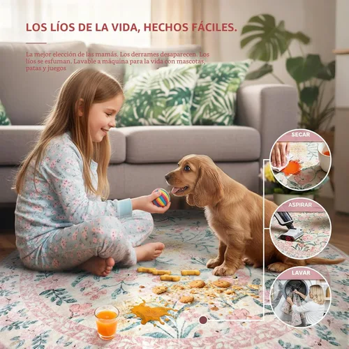 Miniatura 6 de Lahome - Alfombra redonda bóhema de color rosa claro de 4 pies, alfombras pequeñas circulares lavables para dormitorio de niños, alfombra circular