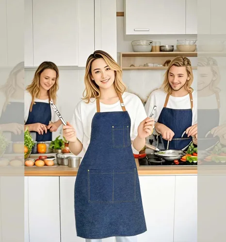 Miniatura 4 de Delantal ajustable con babero con 2 bolsillos, delantales de chef para cocina, restaurante, para mujer