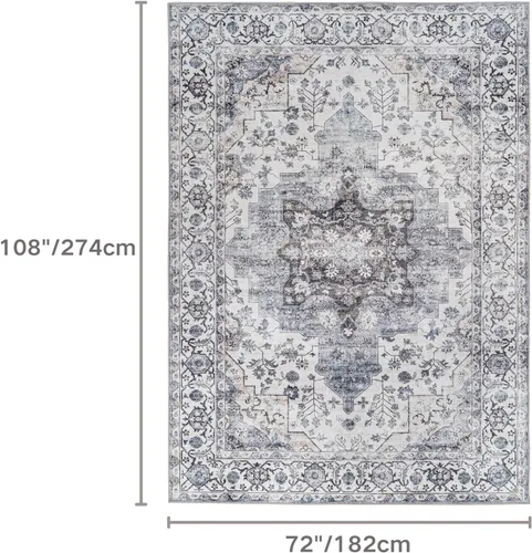 Miniatura 457 de Syalife 4x6 Alfombra Lavable para Área, Ultra Suave Antideslizante, Pila Baja, Alfombra Vintage Resistente a Manchas para Sala de Estar, Alfombra