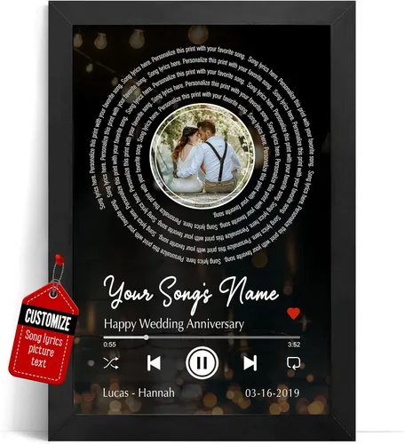 Miniatura 30 de VICILO Póster personalizado con letras de canciones, lienzo para decoración de pared, acordes de canción perfecta, regalo de aniversario de un año