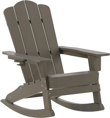 Miniatura 14 de Flash Furniture Newport Adirondack - Silla mecedora con soporte para tazas, resistente a la intemperie, de poliresina Adirondack, color rojo