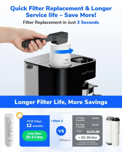 Miniatura 8 de Mate 3 - Filtro de agua de ósmosis inversa para encimera, 3:1 de pura para drenar, jarra inteligente de autollenado de 44 onzas, purificador de agua