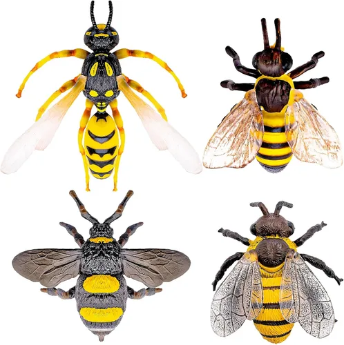 Bbiamsleep Juego de 4 figuras de abeja, figuras de abeja realistas, modelo de abejas, varios modelos de abejas, figuras de animales, juguete de
