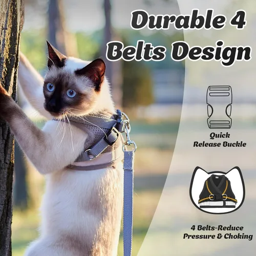 Miniatura 3 de Supet - Juego de arnés y correa para gatos y cachorros, arnés de malla suave con chaleco ajustable y correa reflectante para pasear gatos y conejos