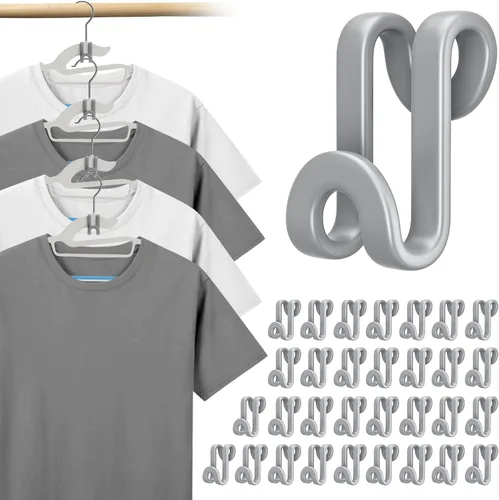 Miniatura 9 de Tinfol 60 ganchos negros para colgar ropa y 20 clips de plástico para colgar, gancho apilable que ahorra espacio para organizadores de armario