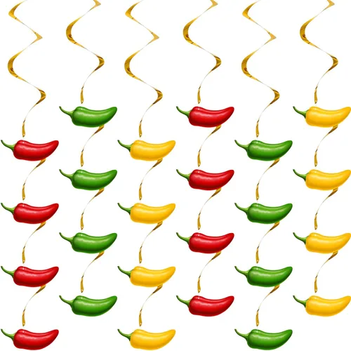 45 piezas de remolinos de ají colgantes de ají y pimienta, decoraciones de ají en espiral, serpentinas de fiesta para México, decoración de fiesta