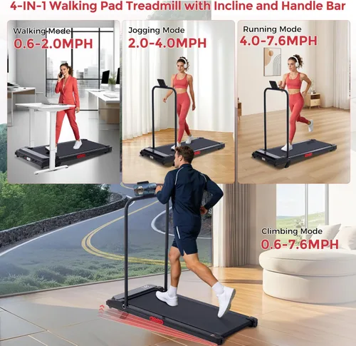 Miniatura 2 de MCRG Walking Pad Treadmill with Incline, 2026 Upgrade Portable Walking pad Treadmill with Handle Bar, 0.6-7.6MPH Small Treadmills Walking Pad for