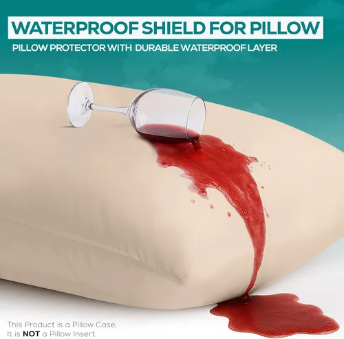 Miniatura 3 de Utopia Bedding Protector de almohada impermeable, con cremallera, paquete de 2, beige, estándar, funda de almohada a prueba de chinches, de 20 x 26