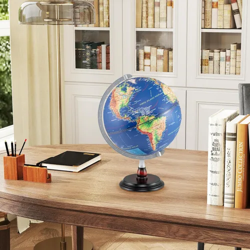 Miniatura 7 de Goplus Globo del mundo iluminado de 12 pulgadas, lámpara de noche giratoria antigua con soporte de madera, decoración de escritorio educativa