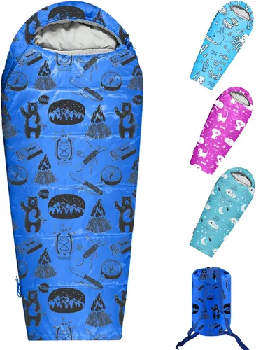 Miniatura 11 de KidzAdventure Mummy Style 32 – 59F Saco de Dormir para Niños con Funda de Almohada, 4 Estaciones, Ligero y Estilo Mochilero, Ideal para Acampar