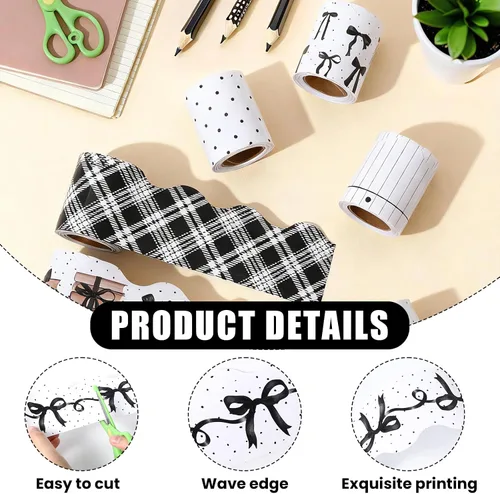 Miniatura 3 de Bordes de tablón de anuncios con lazo negro de 196 pies, 6 rollos de lazo negro y libro festoneado para el aula, tablero de anuncios para decoración