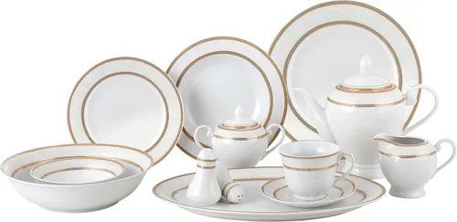 Miniatura 7 de Lorren Home Trends Juego de vajilla de porcelana de 57 piezas, Iris, servicio para 8