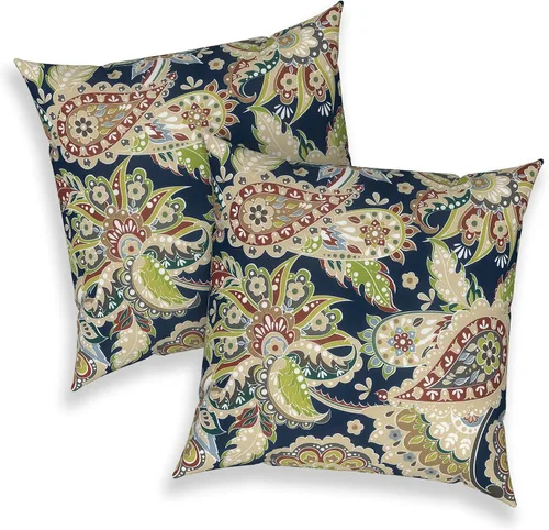 Miniatura 413 de Juego de 2 almohadas para exteriores de 16 x 16 pulgadas, repelentes al agua con interiores, para muebles de patio, hogar, jardín, geometría bohemia