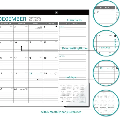Miniatura 4 de Calendario de escritorio 2026, calendario de escritorio de 17 x 12 pulgadas, enero de 2026 a diciembre de 2026, calendario de 12 meses 2026