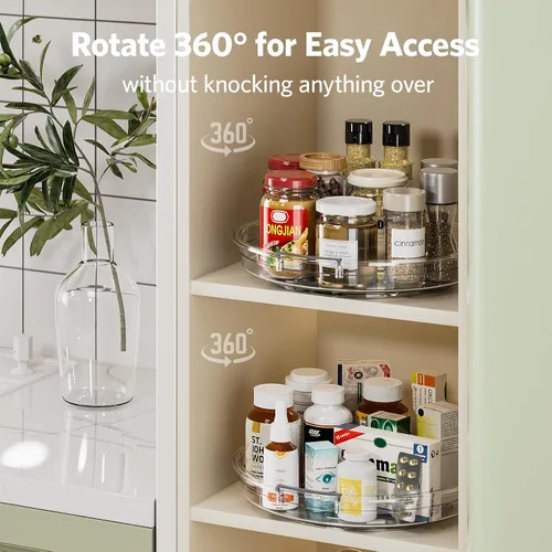 Miniatura 3 de LAMU Paquete de 4 Organizadores Lazy Susan de 10.6 pulgadas, Plataforma Giratoria Transparente Lazy Susan para Gabinete, Refrigerador, Superficie