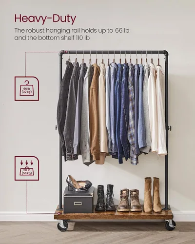 Miniatura 3 de VASAGLE UHSR65BX - Perchero para ropa de estilo rústico con diseño de tuberías industriales, con estante, estante de ropa resistente