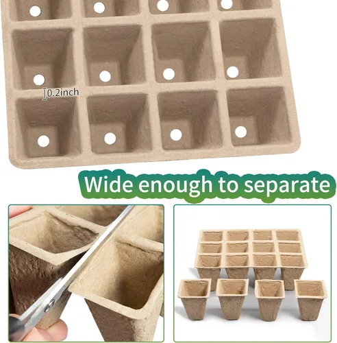 Miniatura 3 de TCBWFY Bandejas de inicio de plántulas 640Cells, paquete de 40 macetas de turba biodegradables, kit de inicio de plántulas, bandejas de inicio