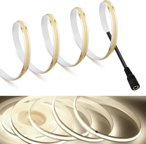 Miniatura 14 de MDee】Tira de luces LED COB de 3000K blanco cálido 1.64 pies/0.5m 5V cinta de luces LED flexibles CRI 90+ 800LM/m 320LEDs/m para decoración