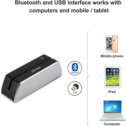 Miniatura 4 de Deftun Bluetooth MSR-X6(BT) MSRX6BT Lector de tarjetas de rayas codificador mini portátil