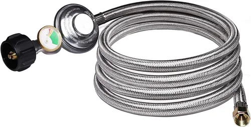 DOZYANT Manguera de reemplazo de regulador de propano universal QCC1 de baja presión de 12 pies con medidor de tanque de propano, manguera trenzada